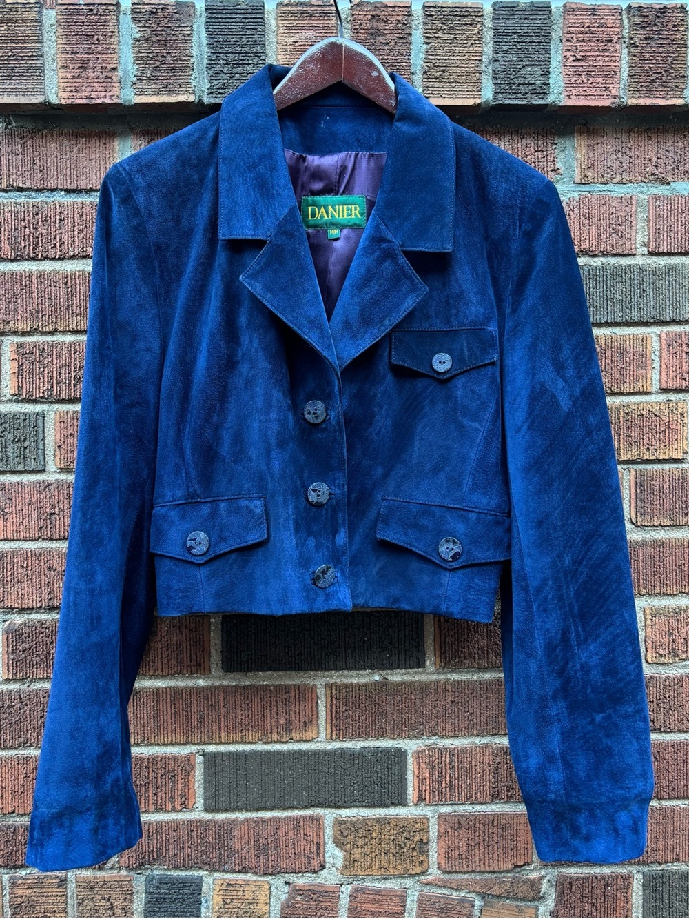 Danier Women's Cropped Suede Jacket in Navy Blue